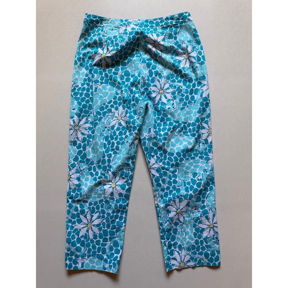 Lilly Pulitzer Women's Blue White Floral Cotton Blend Cropped Pants/Capri Size 8 - Picture 5 of 10
